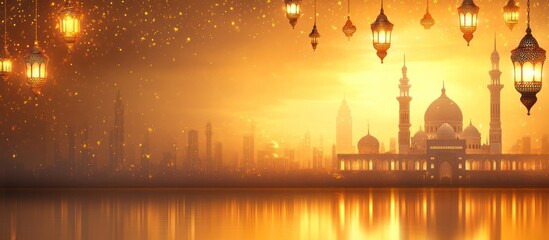 Sunset Mosque Cityscape Lanterns