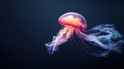 Colorful Jellyfish Floating in Dark Water Background
