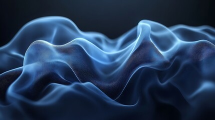 Fototapeta premium Abstract blue wave, flowing fabric texture, dark background, design element