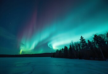 Northern Lights Above Silhouetted Forest Scene