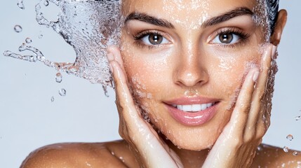 Natural Radiance and Water Splashing on a Beautiful Woman.