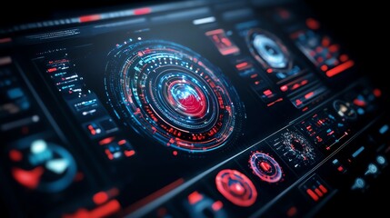 Obraz premium Scifi control room interface, glowing holographic projections, hightech design, 3D illustration