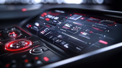 Obraz premium Smart car dashboard, futuristic holographic UI, glowing displays, 3D illustration