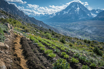 Gardener Sowing Seeds in Alpine Garden