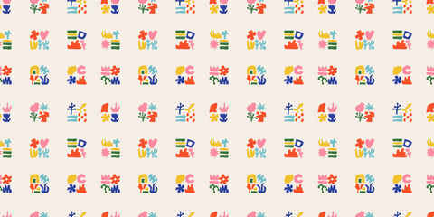 Abstract seamless pattern. Floral and geometry organic. Leaf flowers element decorative, Matisse style, doodle floral nature background. Decor textile, wrapping, wallpaper. Print for fabric. Vector