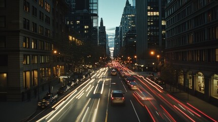 Obraz premium Night traffic light streaks on city street.