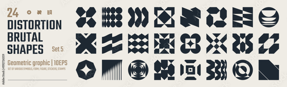Poster postmodern abstract geometric graphic elements, refraction and distortion glass effect various form,