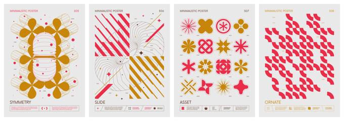 Fototapeta premium Brutalist style vector minimalistic Posters with silhouette basic figures, Retro futuristic graphic elements of geometric shapes rave composition, Modern color print artwork, set 77