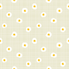 Vector - Abstract seamless pattern of fried egg on checkered background. Can be use for print, paper, wrapping, fabric.
