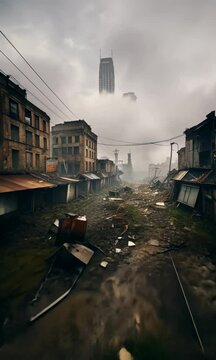 Doomsday abandoned city ruins scene