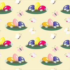 Vector - Easter eggs with butterfly insect seamless pattern.