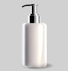 White glossy lotion bottle. Realistic cosmetic mockup. Lotion, cream, skin care. Blank cosmetic package.