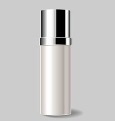 Glossy bottle with foundation or cream. Realistic cosmetic mockup. Lotion, skin care. Blank cosmetic package.