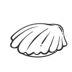 Scallop shell with closed valves line icon. Outline hand drawn sea animal, vintage nautical cockleshell. Marine bivalve mollusk, seashell mascot, simple sketch of wild scallop icon vector illustration