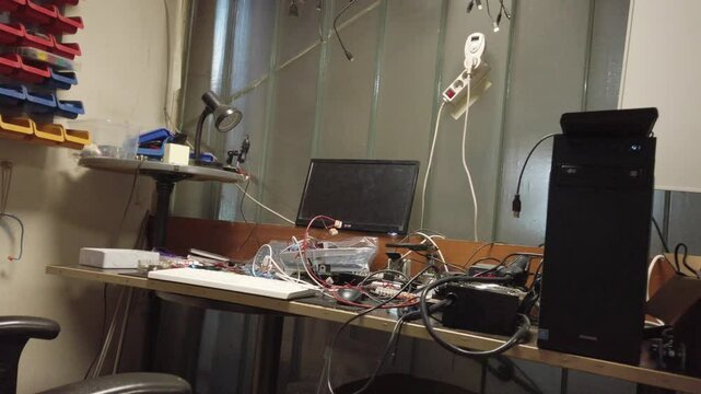 Messy table desk workshop pull in
