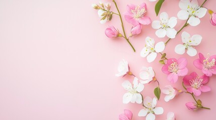 Naklejka premium Beautiful pink cherry blossoms bloom on a delicate branch, showcasing the beauty of spring's floral season