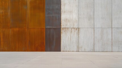 Naklejka premium Industrial wall texture with weathered metal panels and concrete surface