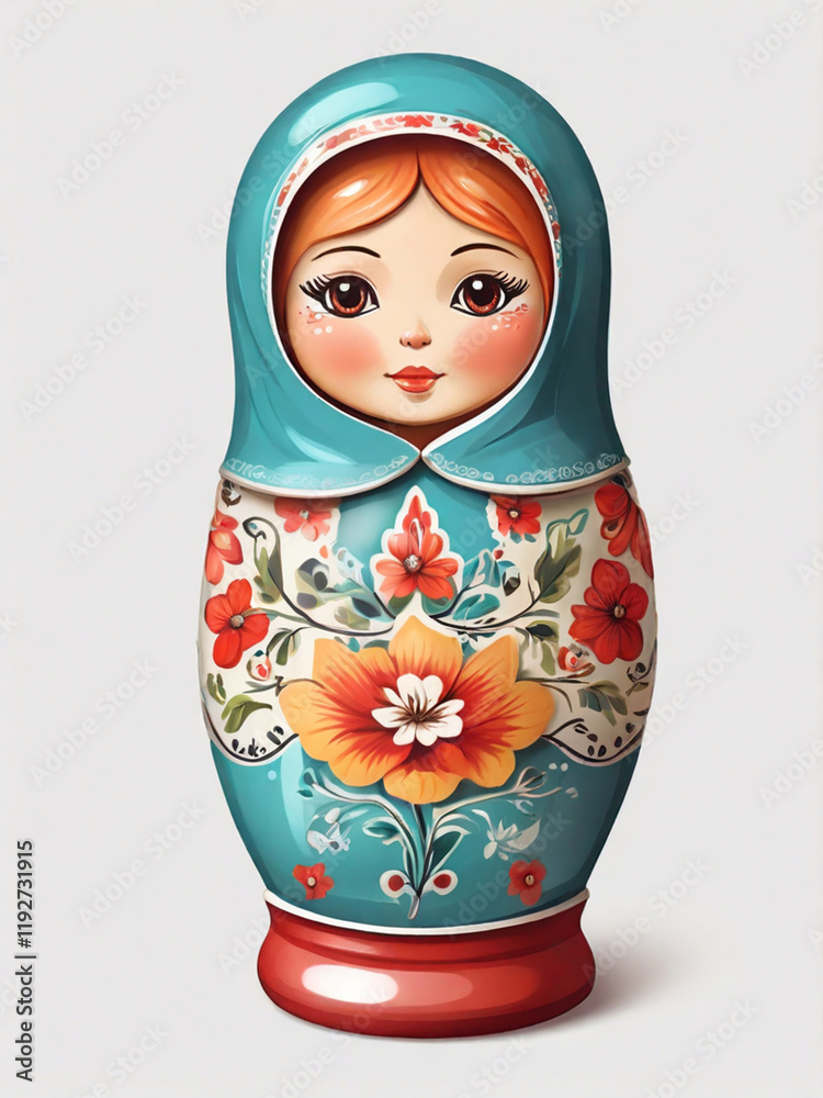 Wall mural Russian doll or matryoshka doll illustration, sticker style