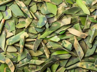 Camouflaged fragments scattered brightly lit background. AI Generated