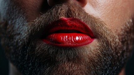 Fototapeta premium Man with Red Lipstick