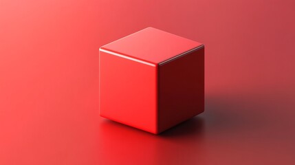 Fototapeta premium Red Cube Minimalist Design Soft Light Reflection. AI Generated