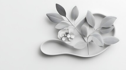White Flower and Leaves in a Modern Dish