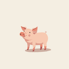 Light pink cartoon pig with darker pink snout, large ears, and curly tail.