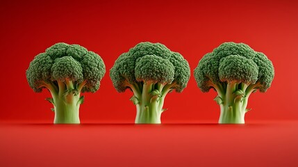 Fresh broccoli florets on a clean solid background.