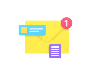 Incoming message inbox mailbox letter document notification 3d icon realistic vector illustration. Email alertness new contact communication send receive postal blank envelope