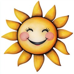 A smiling sun with a pinkish blush on its cheeks