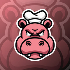 A mascot of a hippo head wearing a cute chef's hat