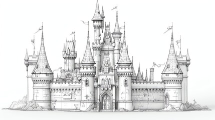 Fototapeta premium A pencil sketch of a fairytale castle.