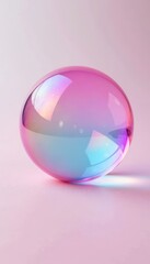 Obraz premium Delicate pink soap bubble, iridescent sheen, isolated on white , sphere, colorful, fragile