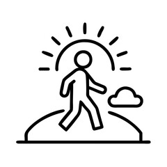 walking into the sunset icon, walking into the sunset line art - simple line art of walking into the sunset, perfect for walking into the sunset logos and icons and themed design