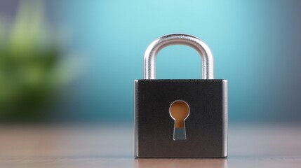 Secure Padlock Stands Firmly Soft Teal Background. AI Generated