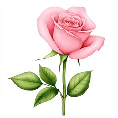 A single pink rose with green leaves