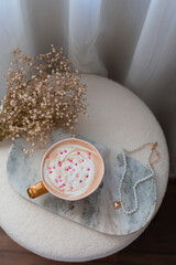 Cappuccino with heart decoration, party morning, Valentine's day, 14 February