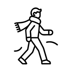 walking with a scarf in fall icon, walking with a scarf in fall line art - simple line art of walking with a scarf in fall, perfect for walking with a scarf in fall logos and icons and themed design