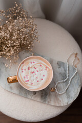 Cappuccino with heart decoration, party morning, Valentine's day, 14 February