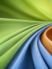 Abstract swirling green blue orange fabric flowing softly. AI Generated