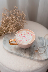 Cappuccino with heart decoration, party morning, Valentine's day, 14 February