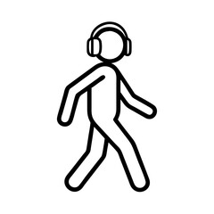 walking with headphones icon, walking with headphones line art - simple line art of walking with headphones, perfect for walking with headphones logos and icons and themed design
