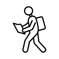walking with map in hand icon, walking with map in hand line art - simple line art of walking with map in hand, perfect for walking with map in hand logos and icons and themed design