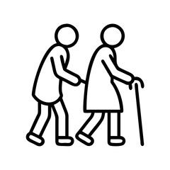 elderly couple walking icon, elderly couple walking line art - simple line art of elderly couple walking, perfect for elderly couple walking logos and icons and themed design