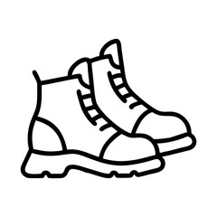 hiking boots on trail icon, hiking boots on trail line art - simple line art of hiking boots on trail, perfect for hiking boots on trail logos and icons and themed design