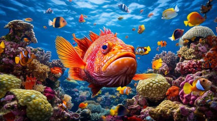 A colorful coral reef with vibrant fish in the ocean