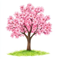 Fototapeta premium A tree with pink flowers is the main focus of the image