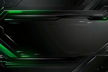 Abstract black background with green accents, futuristic design elements, and geometric patterns, perfect for technology and gaming themes.
