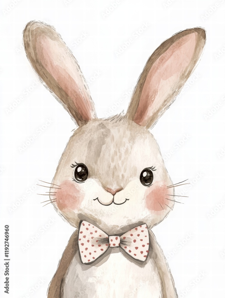Aufkleber Cute illustrated rabbit with a bow tie smiling cheerfully in a whimsical style. Generative AI