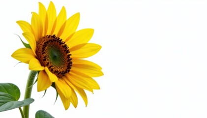 Large sunflower, facing right, against pure white backdrop, isolated, simple, agriculture
